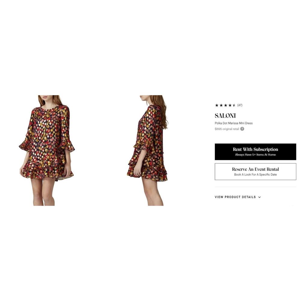 Saloni Polka Dot Marissa Mini Dress Ruffle Floral Metallic Silk Blend Size 8 - Picture 16 of 16